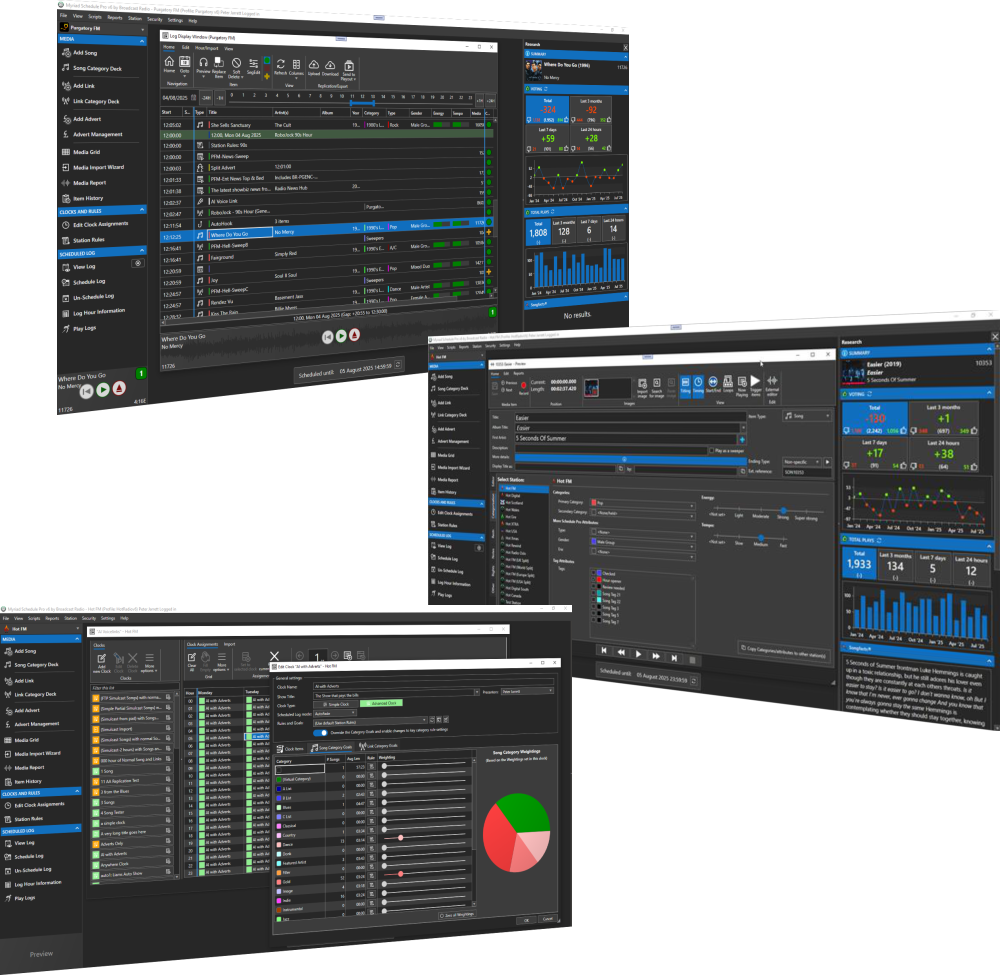 Collage of Myriad Schedule Pro screenshots.