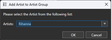 A computer screen that says add artist to artist group