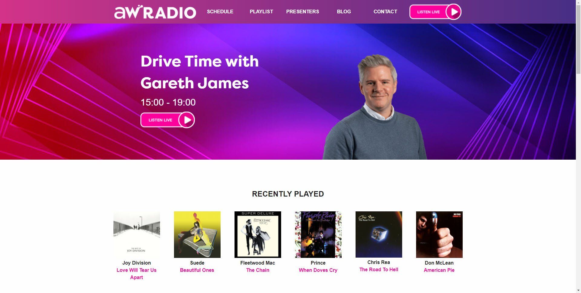 A man is standing in front of a purple background on a website.