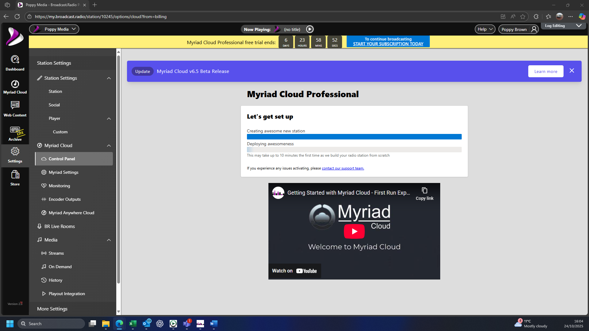 Screenshot showing station creation.