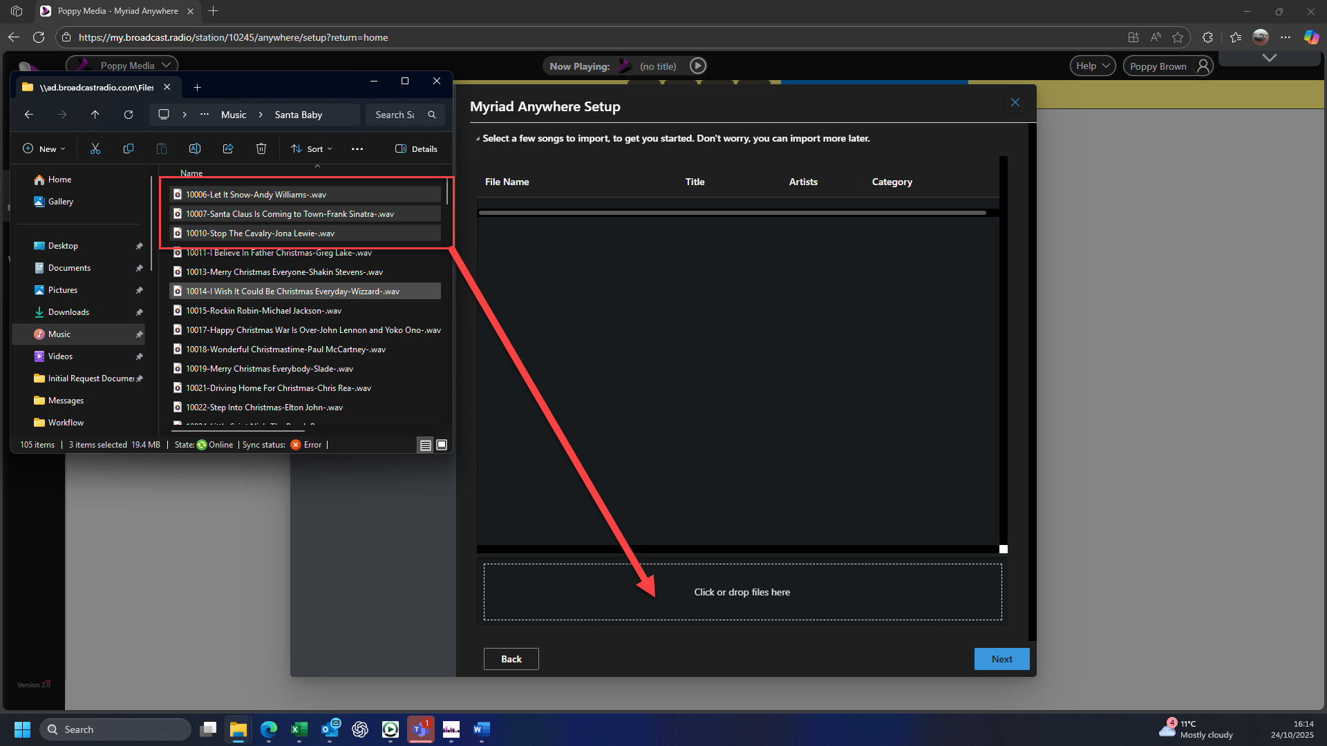 Select content to be imported.