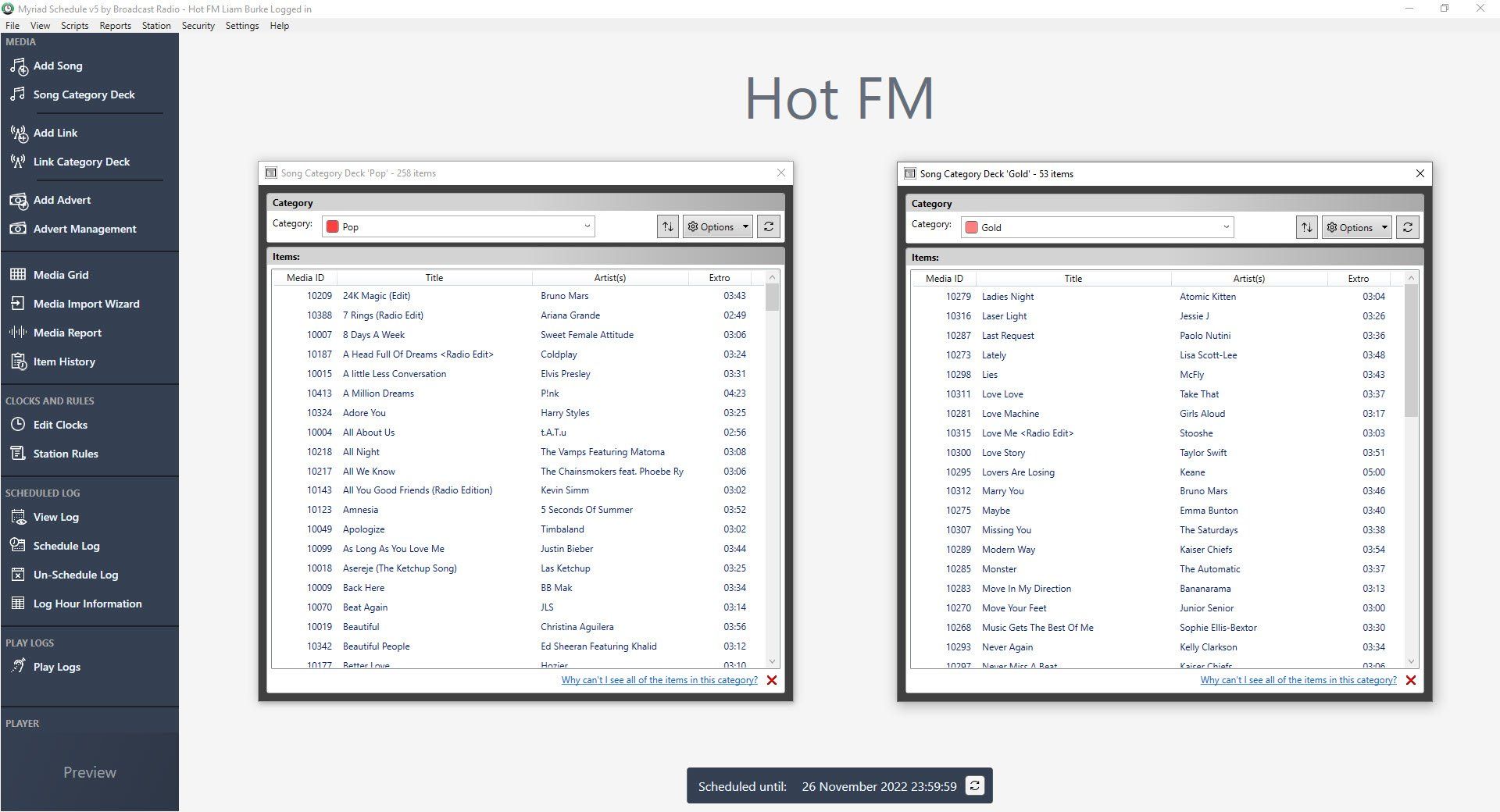 A computer screen shows two different versions of a program called hot fm