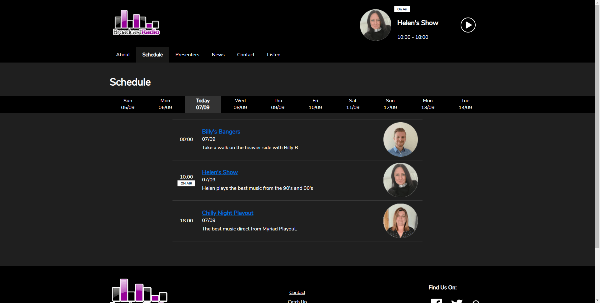 A screenshot of a website showing a list of schedules