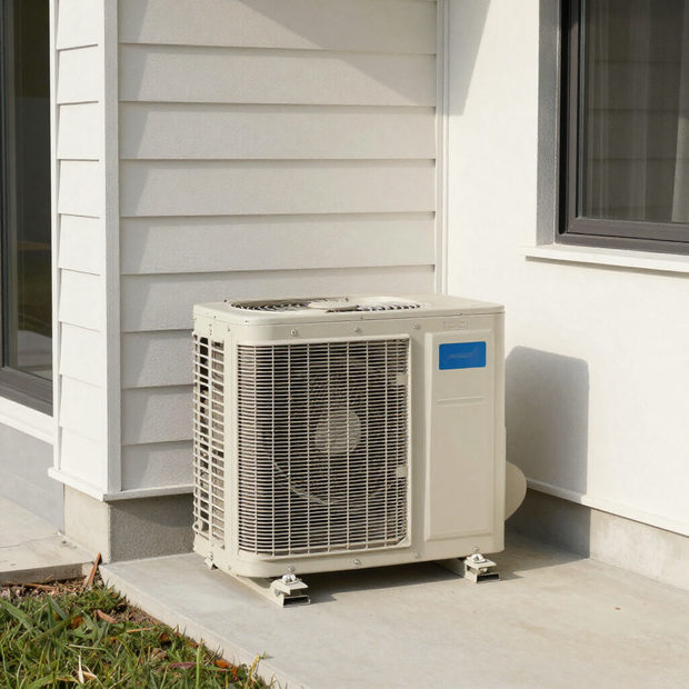 Newly installed air conditioner beside a home