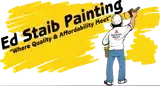Ed Staib Painting logo with yellow brush stroke and a painter holding a roller