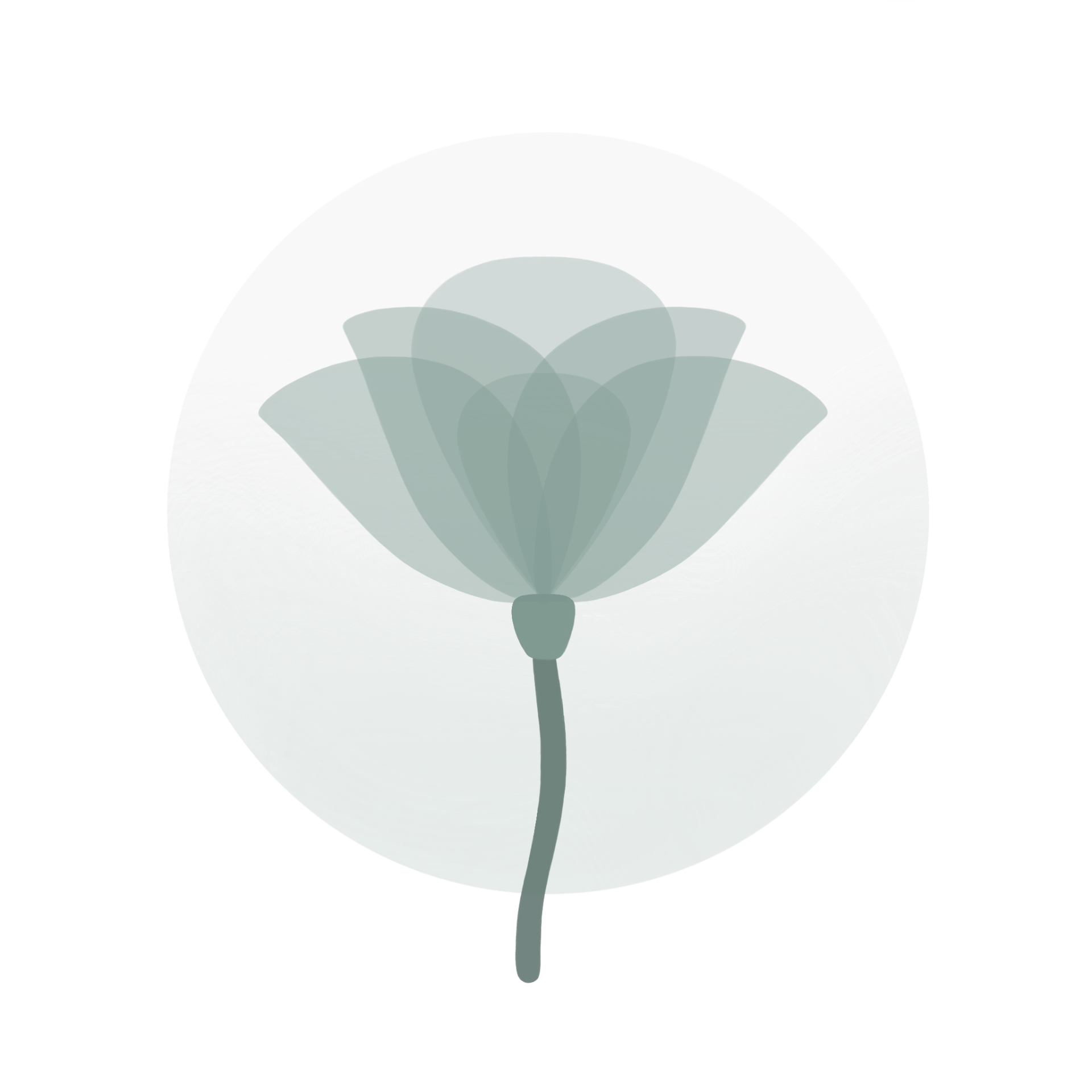 Een lichtgroene bloem in een iets grotere, lichtgroene cirkel. Dit is het logo van de online yogaschool.