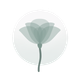 Een lichtgroene bloem in een iets grotere, lichtgroene cirkel. Dit is het logo van de online yogaschool.
