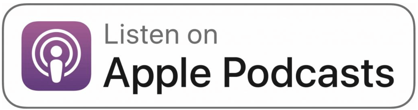 Luister op Apple Podcasts met een badge met een podcast-icoon en zwarte tekst op een witte achtergrond.