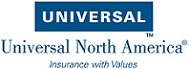 The logo for universal north america insurance with values
