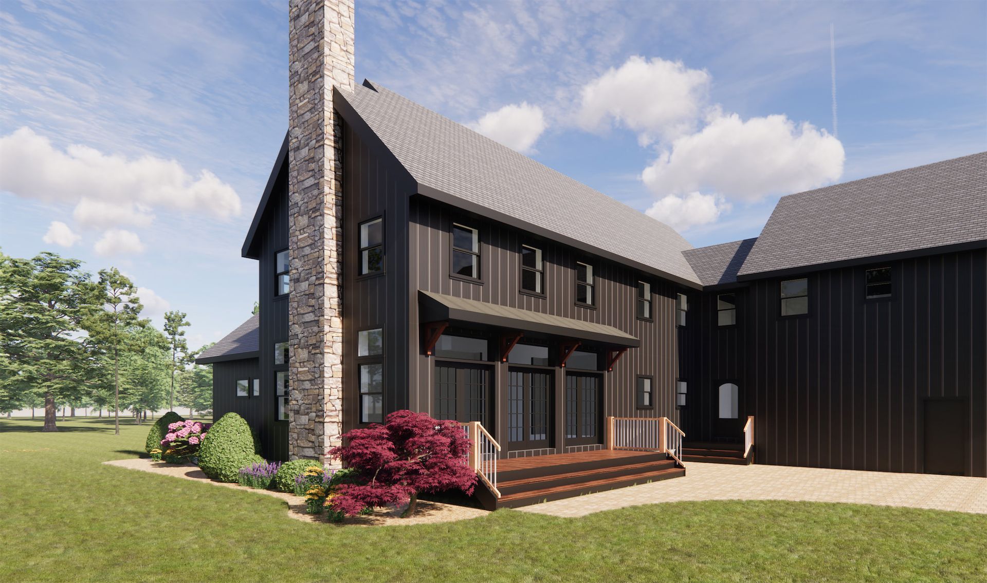 an artist 's impression of a large house with a large chimney .
