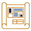an icon of a blueprint on a piece of paper .