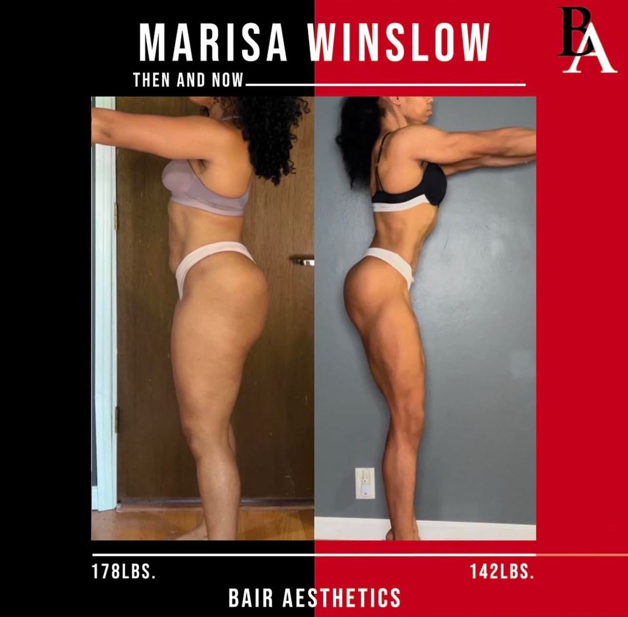 A before and after photo of marisa winslow