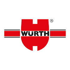 Logo Würth in rosso, nero e bianco con emblema a scudo e striscia orizzontale