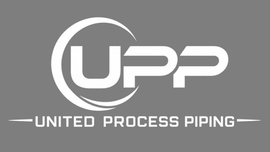 A logo for united process piping llc with a pipe in the middle.