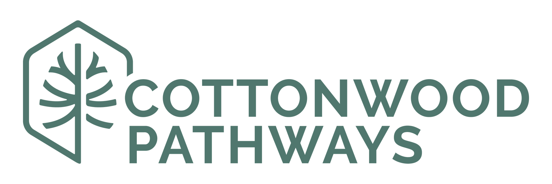 Cottonwood Pathways logo with a green tree icon and gray text on a white background