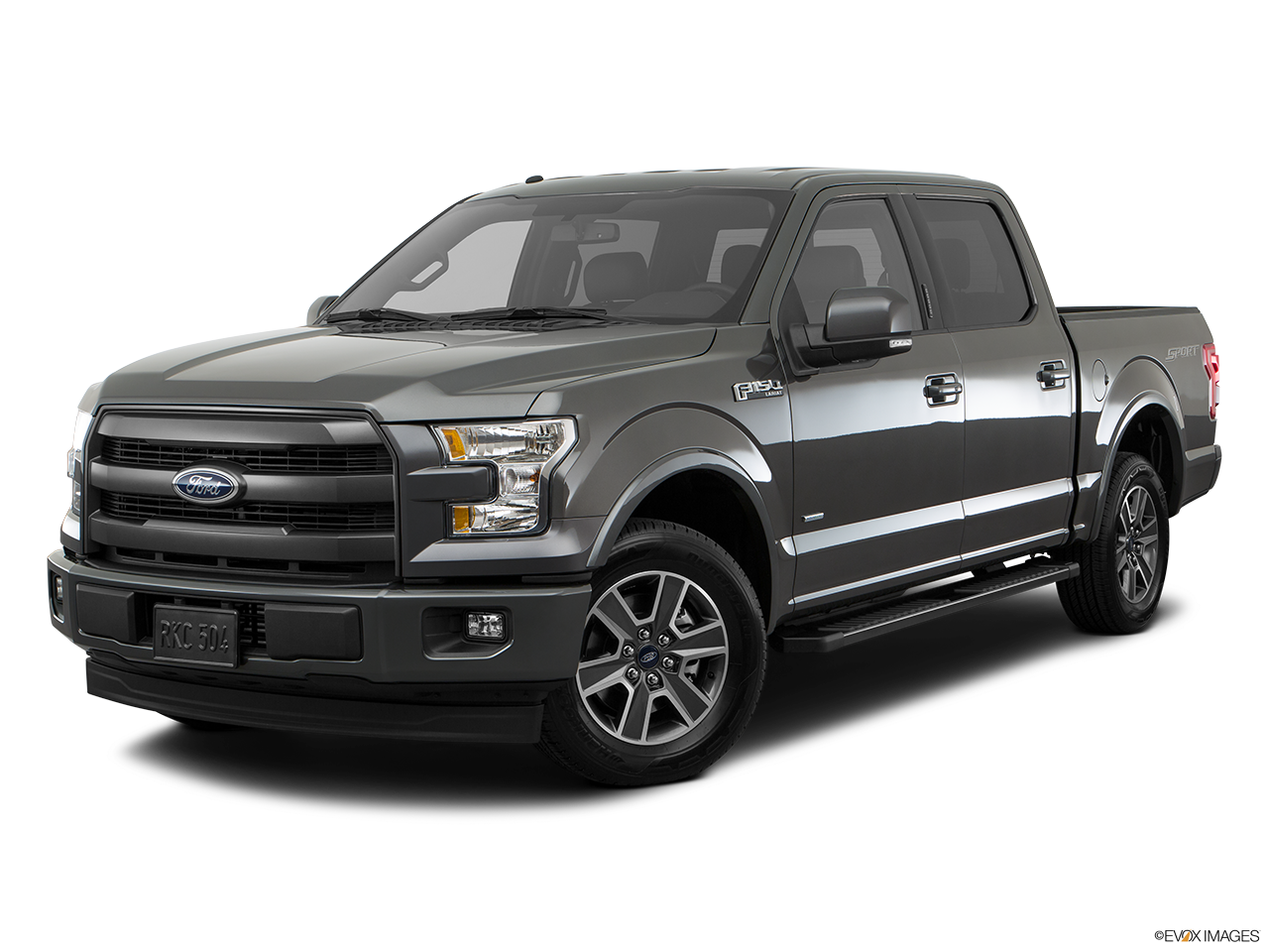 A gray ford f150 truck is shown on a white background.