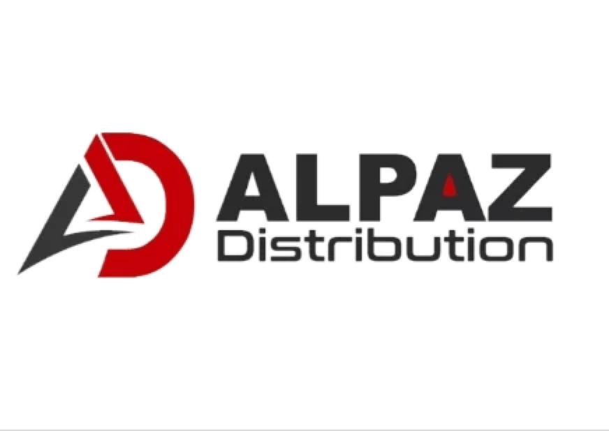 A red and black logo for alpaz distribution