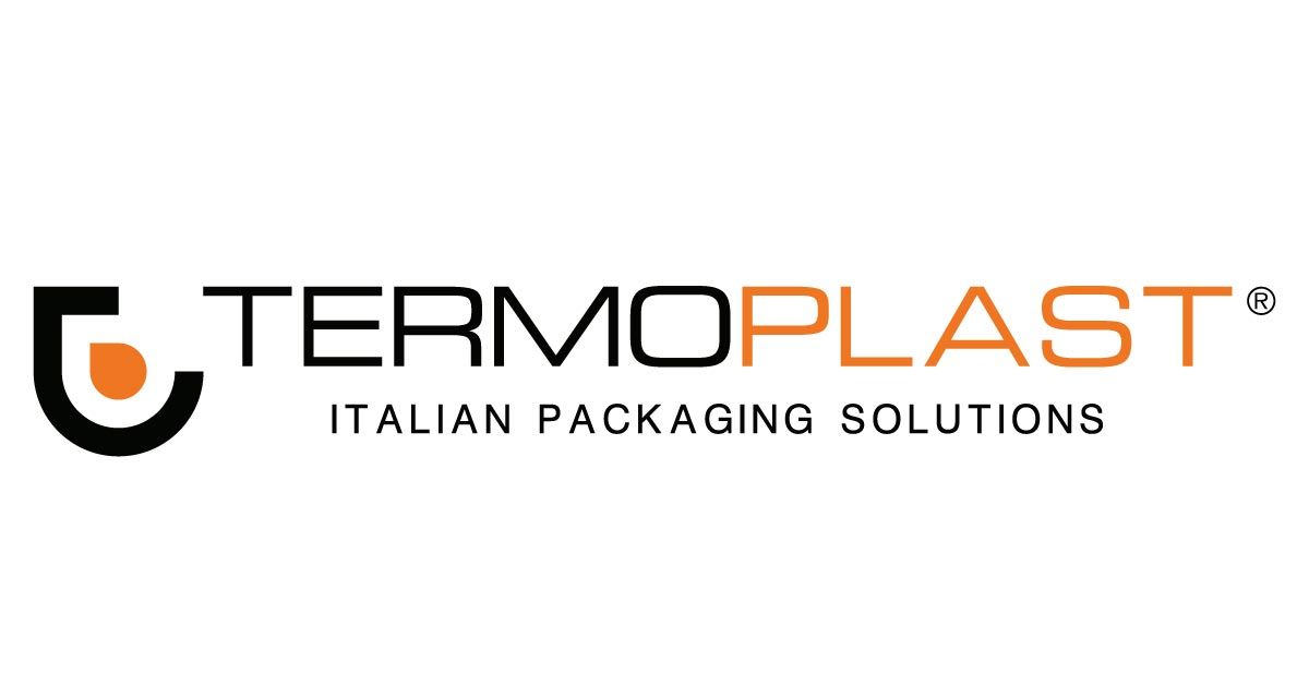 Logo TERMOPlast con icona nera e arancione e slogan
