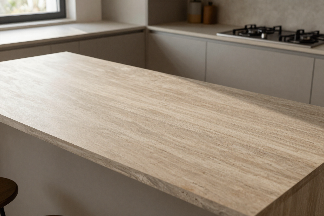 Cocina contemporánea con cubierta de piedra natural