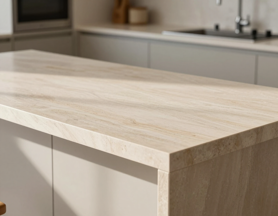 Cocina contemporánea con cubierta de piedra natural clara