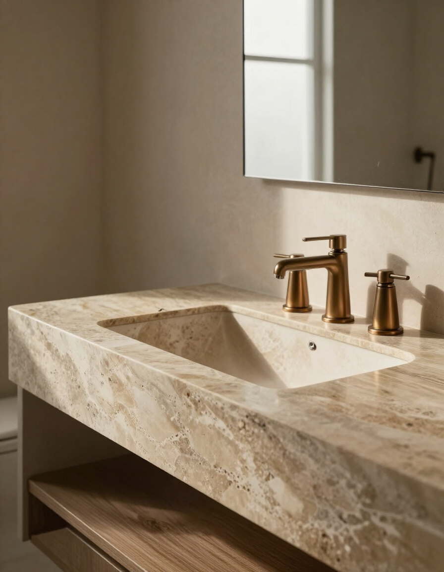 Baño de alta gama con cubierta de piedra natural