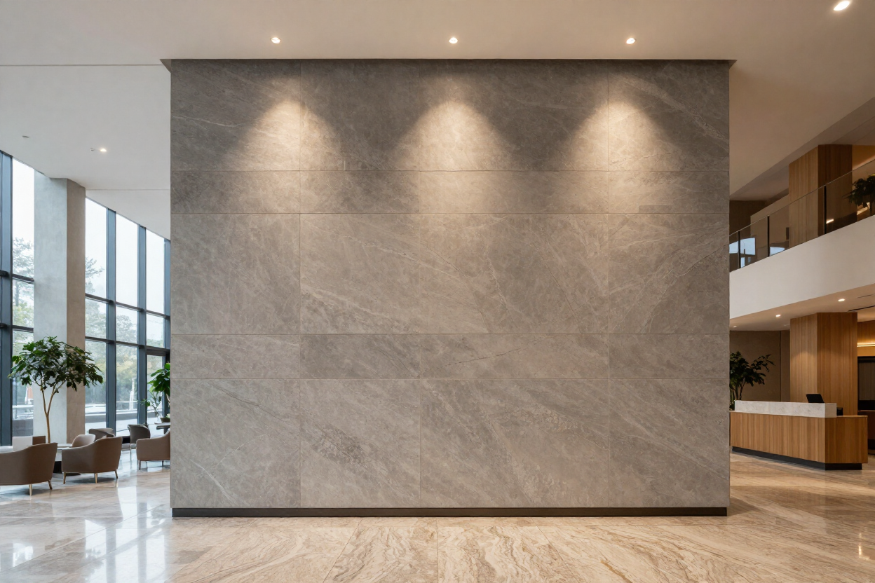 Muro revestido en espacio comercial