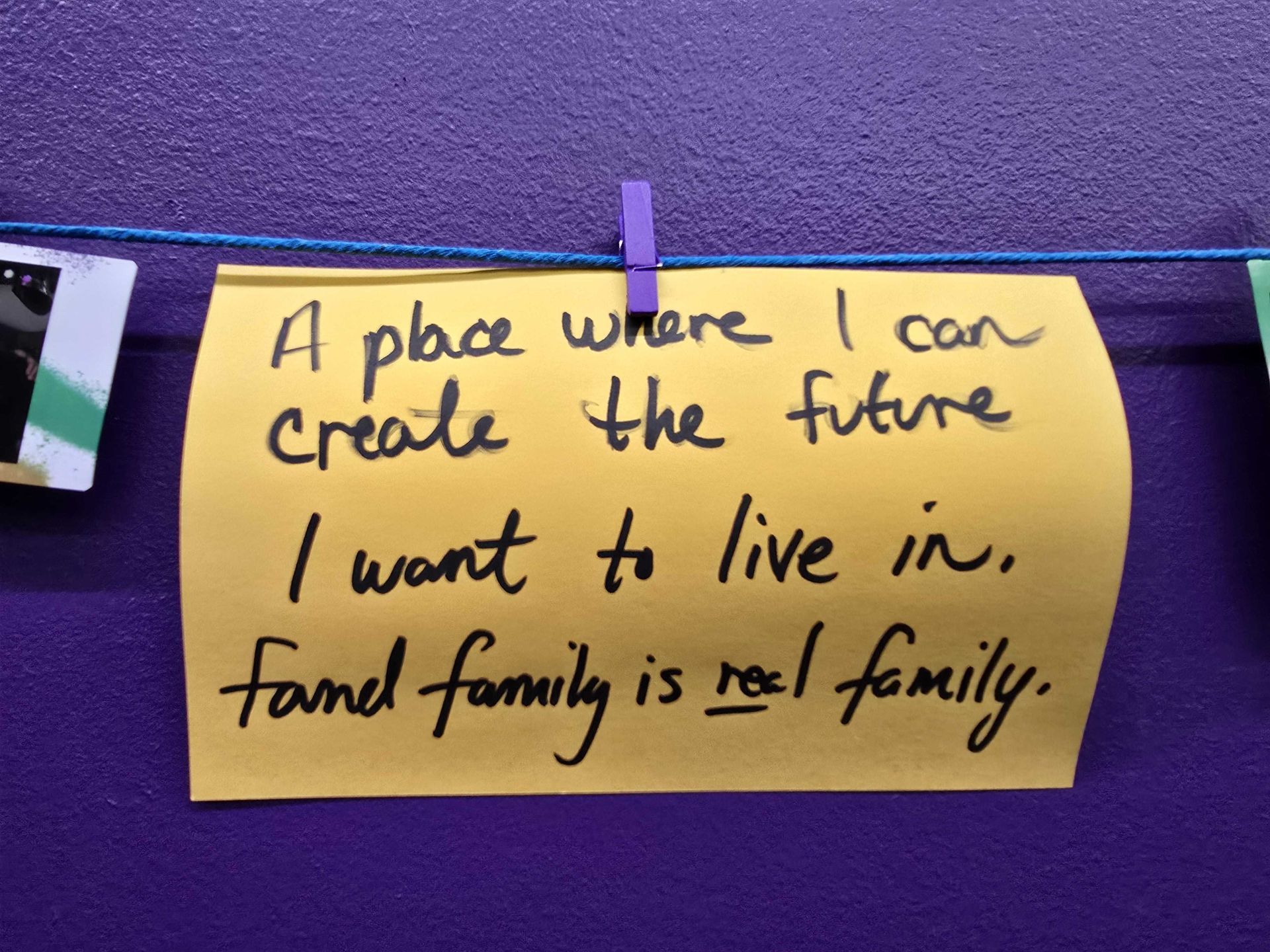 Yellow sticky note with handwritten text: 