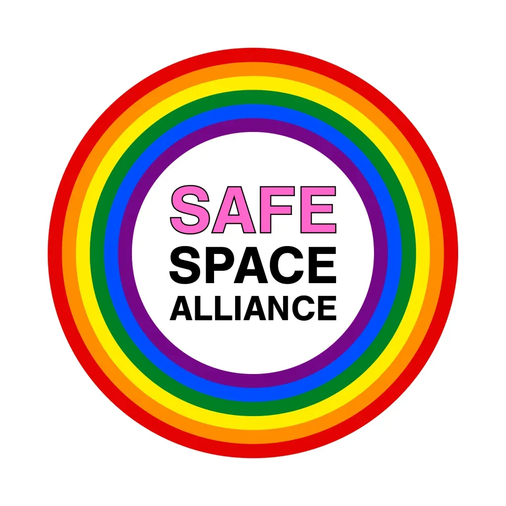 Logo: Rainbow circle surrounds white circle with
