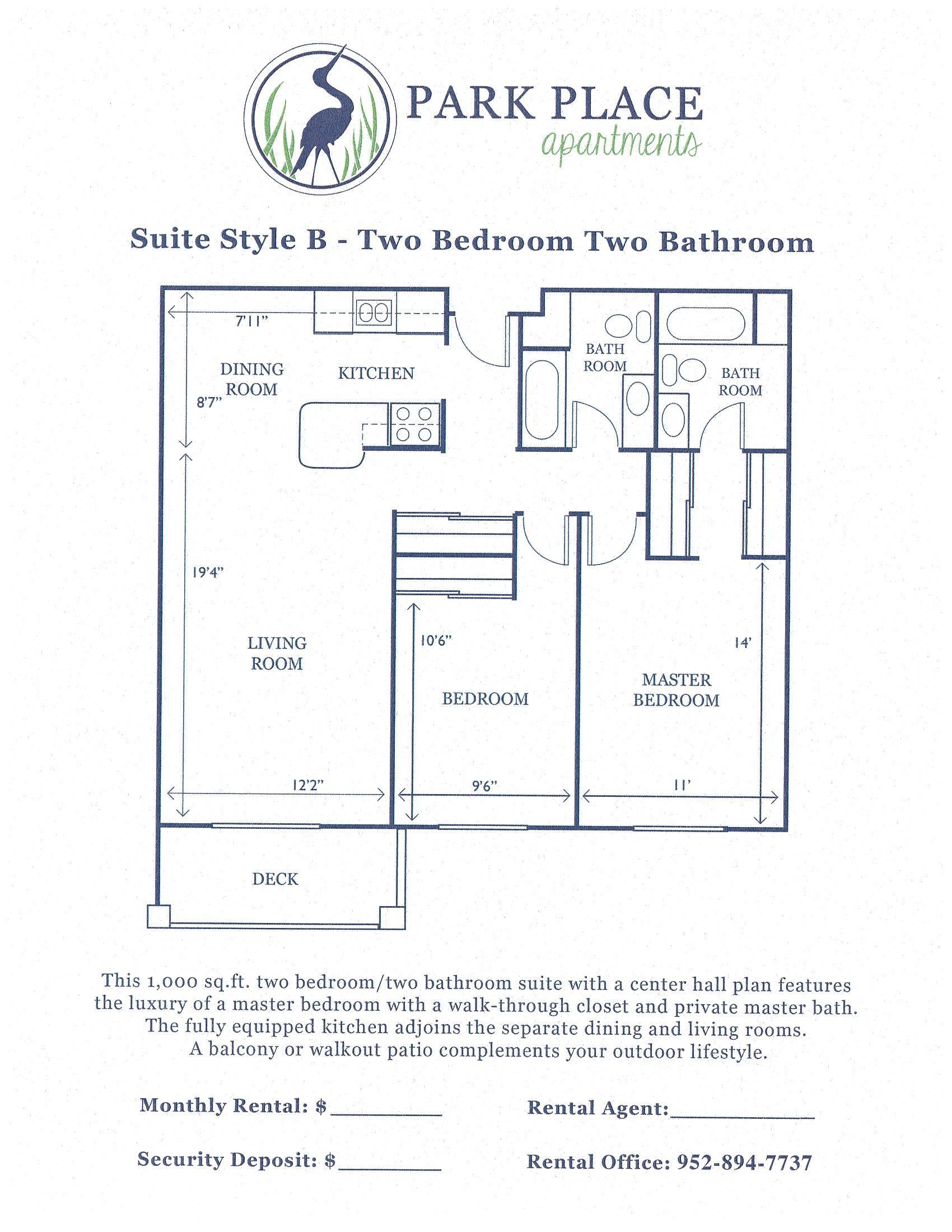 Floor Plan Suite Syle B - Two Bed - Two Bath