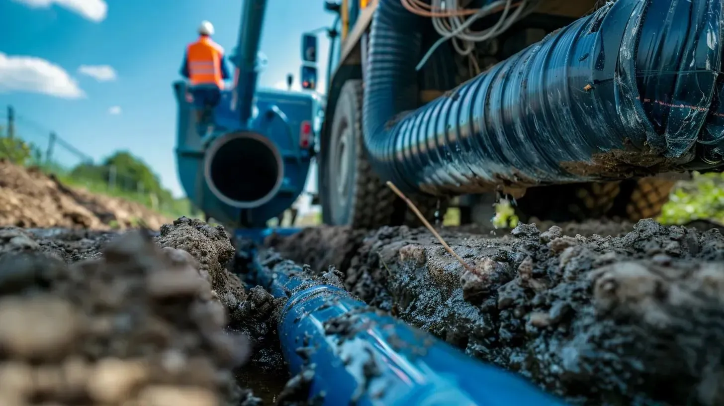 Septic pump-out truck servicing a residential tank in Denver Colorado