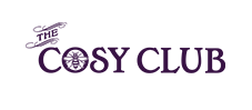 The cosy club logo is purple and has a bee on it.