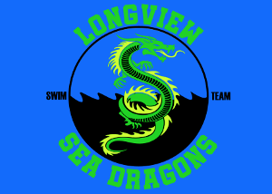 Fairview Sharks swim team logo: blue shark leaping from water inside a circle with team name.