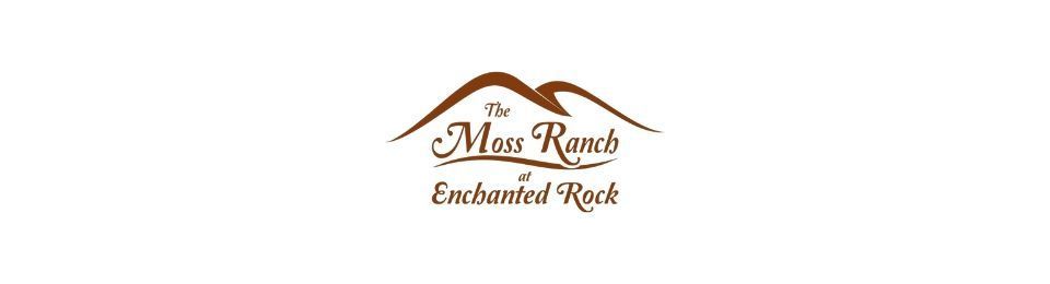 Brown Mos Ranch Embroidered Yoke logo with mountain outline on white background