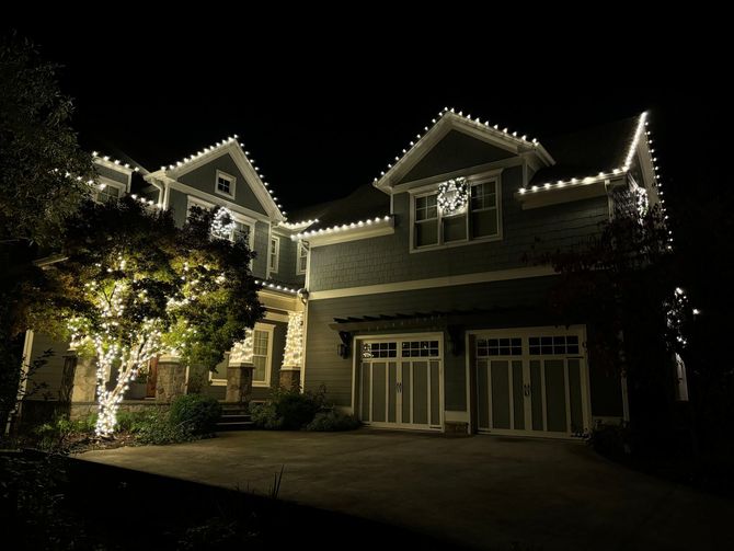 Elegant holiday lights installation by Dead Silent Lawn Care in Athens.