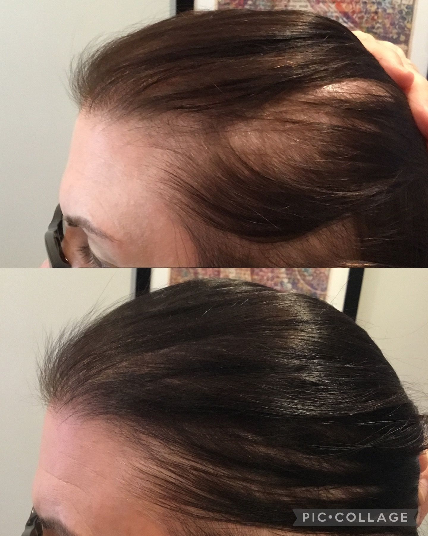 A before and after photo of a woman 's hair.