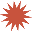 Orange starburst shape on a white background