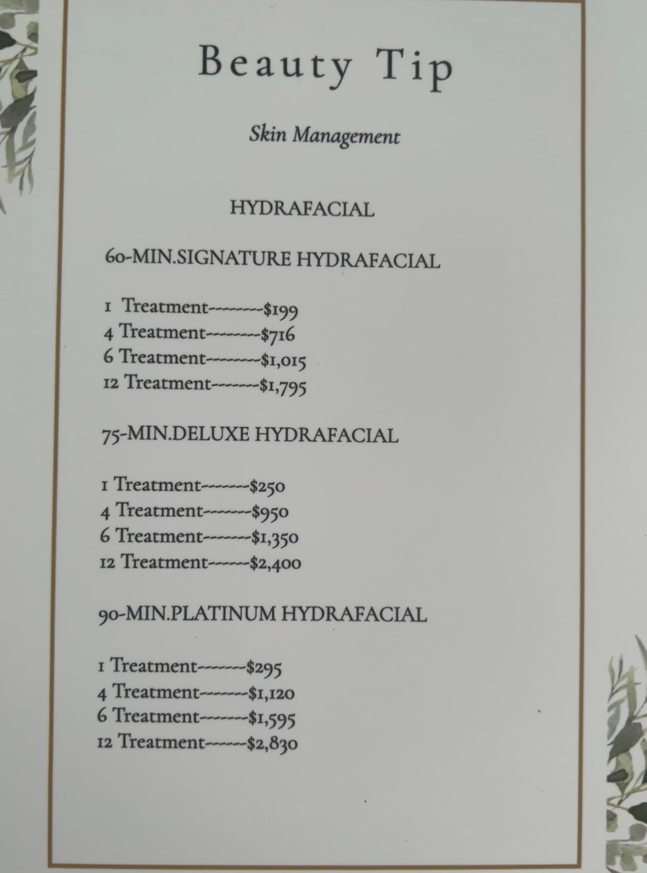 price list