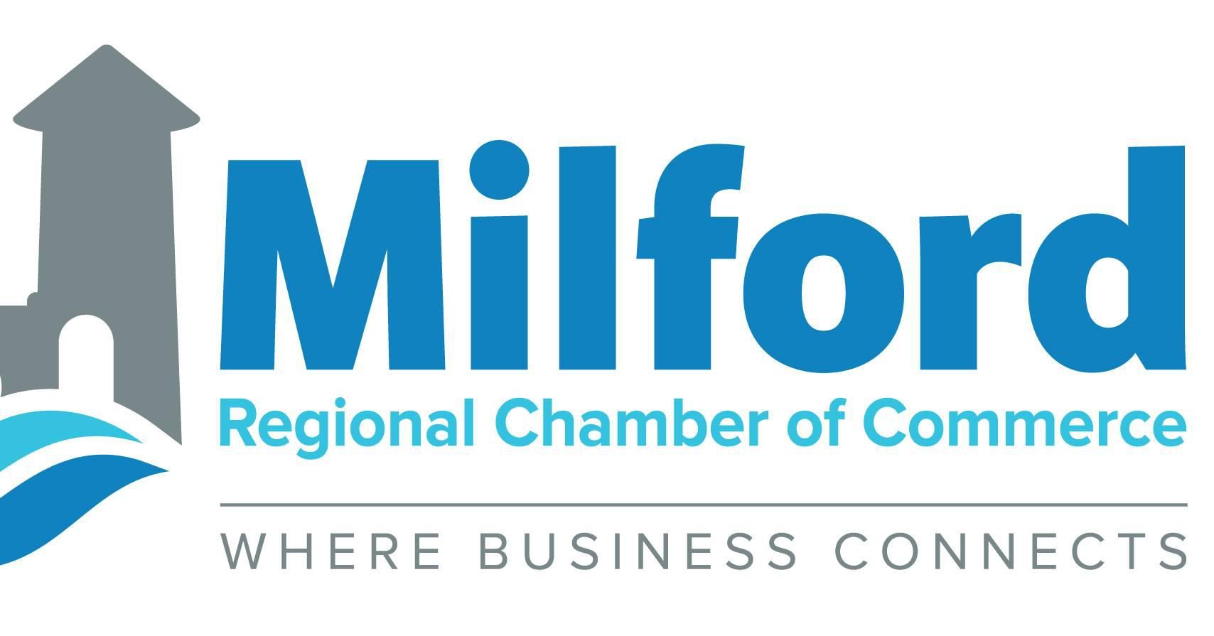 Logo for Milford Regional Chamber of Commerce: blue text