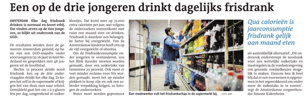 Een op de drie jongeren drinkt dagelijks frisdrank