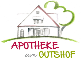 Ein Logo für die Apotheke am Gutshof mit einem Haus und einem Baum