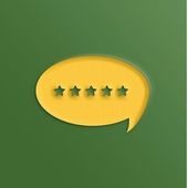 Yellow speech bubble with five green stars on a green background