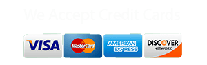 Visa, Mastercard, American Express, and Discover payment logos on a white background
