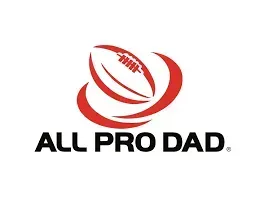 The logo for all pro dad is a football with a swirl around it.