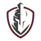 A spartan helmet is sitting inside of a shield.