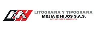 Logo de Litografía Tipografía Meja Hijos S.A.S. en rojo, negro y gris, con el lema “Los mejores impresos”.