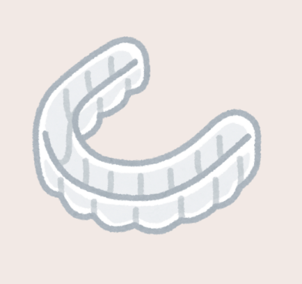 White transparent curved mouthguard illustration on a pale pink background