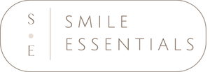 White oval logo with a vertical line, “S E” on the left and “SMILE ESSENTIALS” on the right