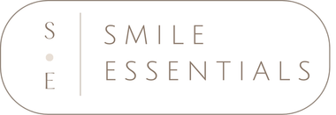 White oval logo with a vertical line, “S E” on the left and “SMILE ESSENTIALS” on the right