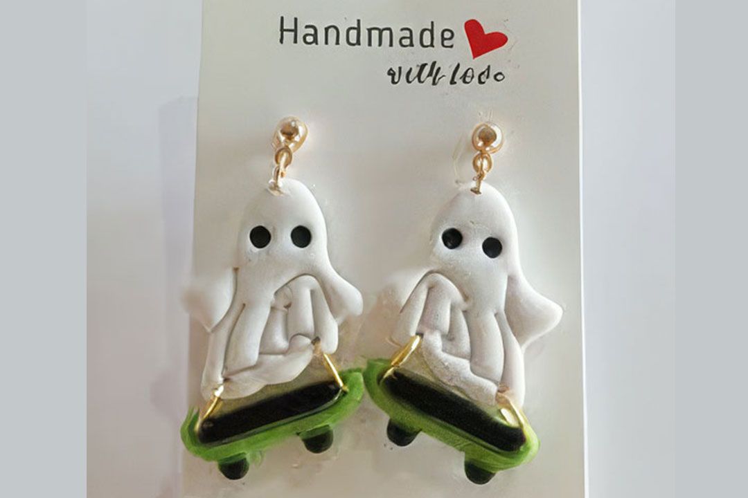 handmade jewellery, ghosts on skateboards.