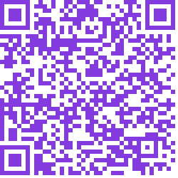 A purple and white qr code on a white background.